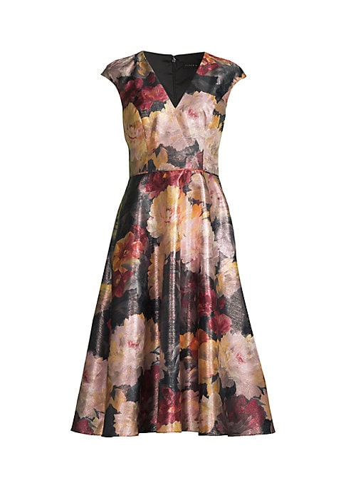Floral Metallic Fit-and-Flare Dress