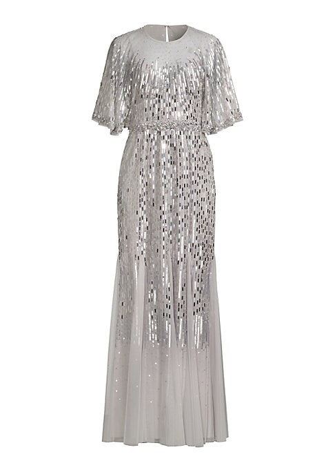 Glamorous Beaded Cape Dress
