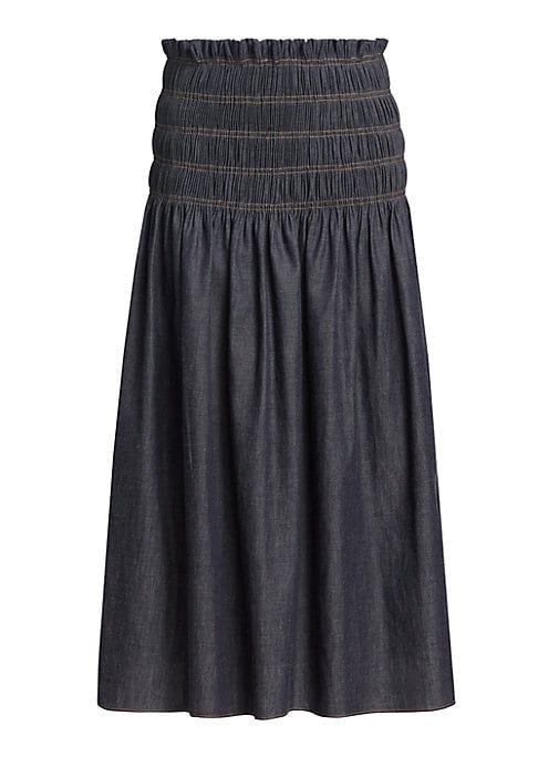 Ruffled Denim Midi Skirt