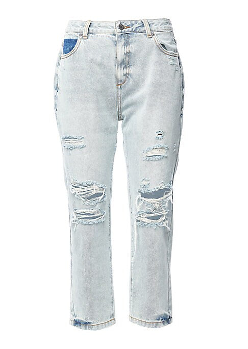Distressed Denim Crop Pants