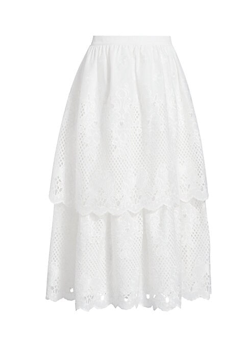 Embroidered Ruffle Midi Skirt