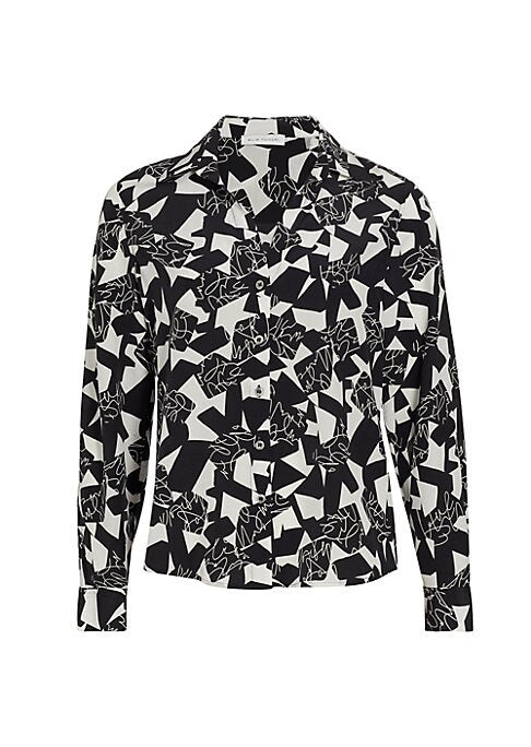 Geometric Silk Button Blouse
