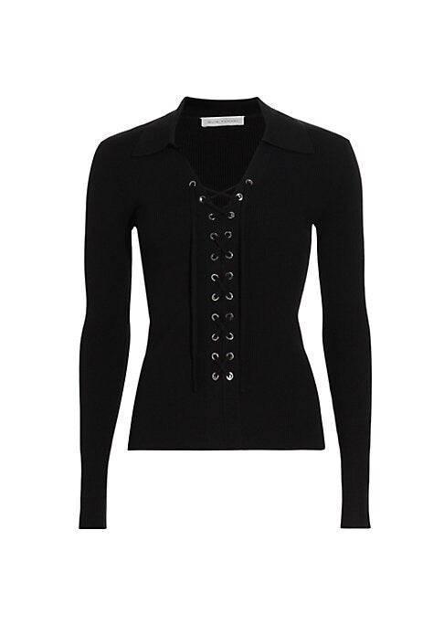 Lace-Up Polo Knit Top