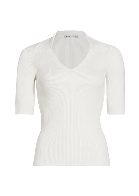 Ribbed Polo Knit Top