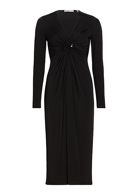 Gathered V-Neck Midi Dress