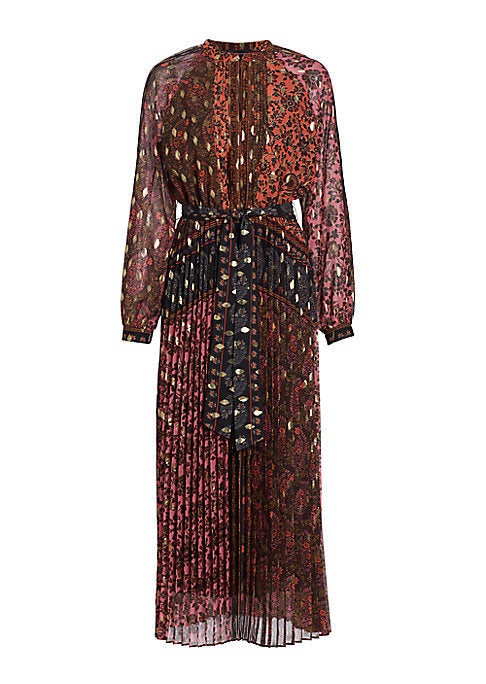 Metallic Pleated Midi Dress