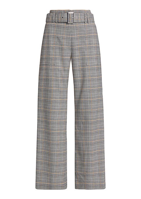 Belted High-Waist Plaid Pants