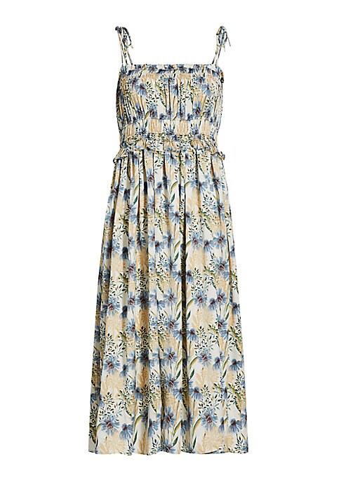 Floral Shirred Midi Dress