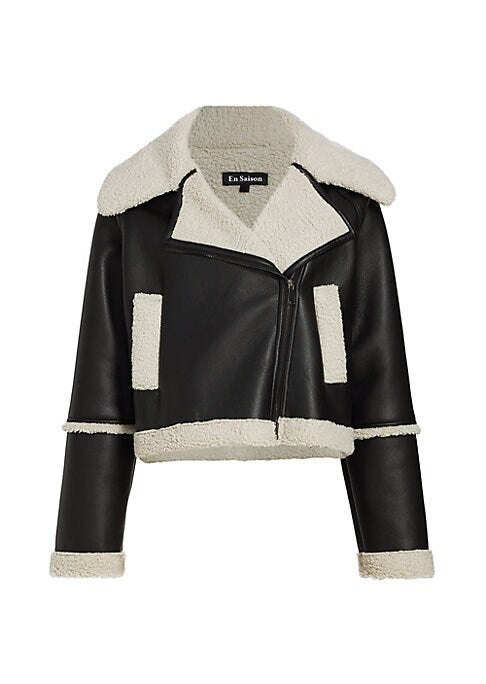 Shearling Trim Moto Jacket