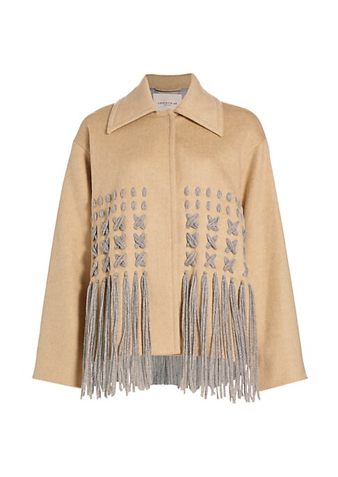 Fringe-Embroidered Swing Coat