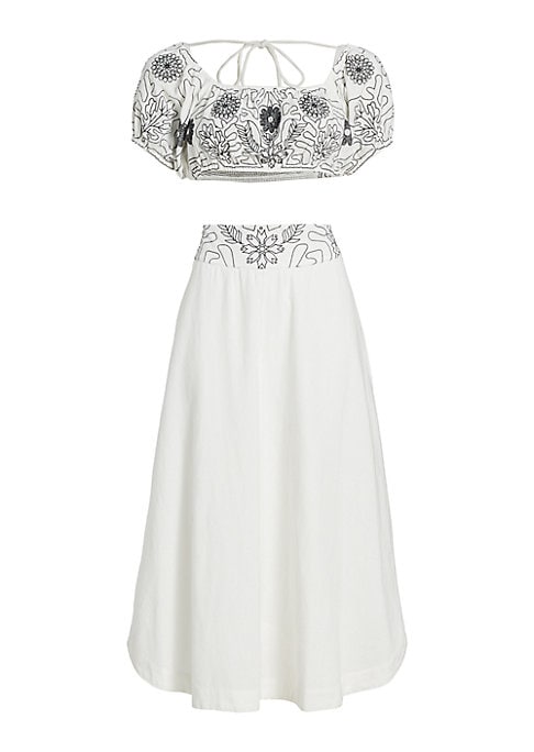 Embroidered Crop and Skirt Set
