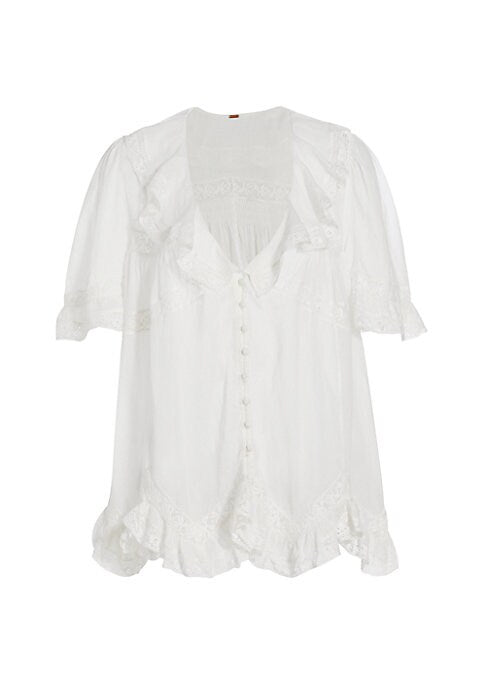 Lace Ruffle V-Neck Tunic