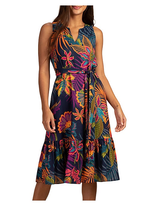 Tropical Tie-Waist Midi Dress