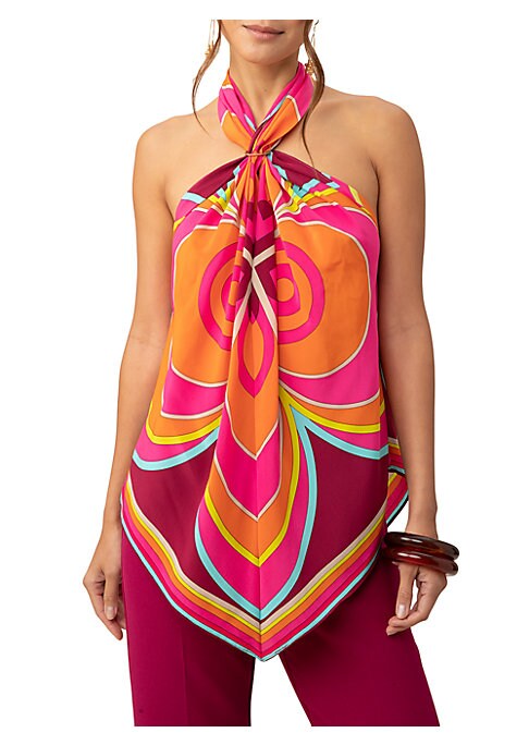 Geometric Silk Halter Top