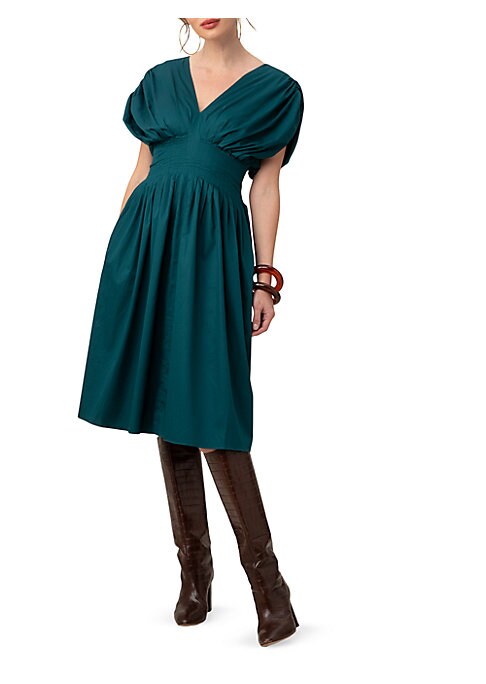 V-Neck Cotton Midi Dress