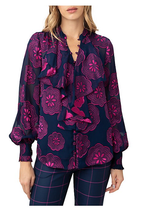Ruffled Floral Balloon Blouse