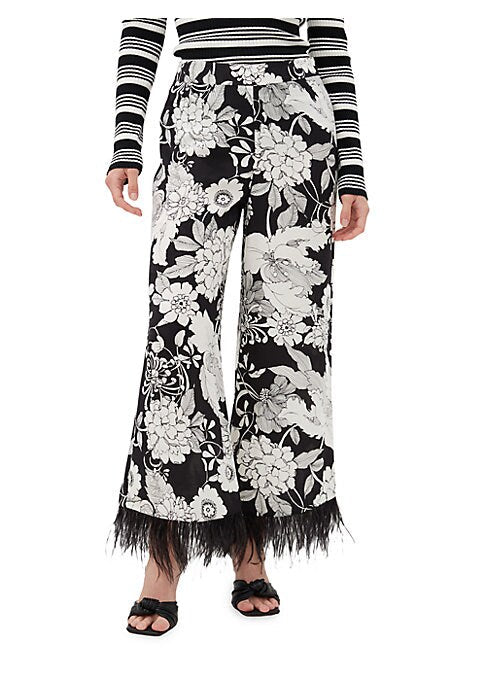 Flared Floral Feather Trousers