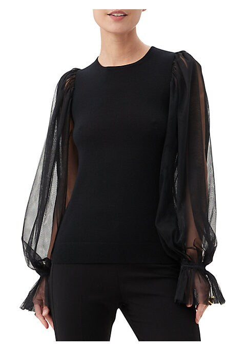 Sheer Balloon Sleeve Sweater