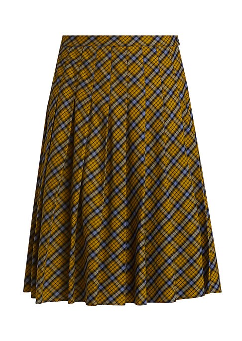 Plaid Pleat Midi Skirt