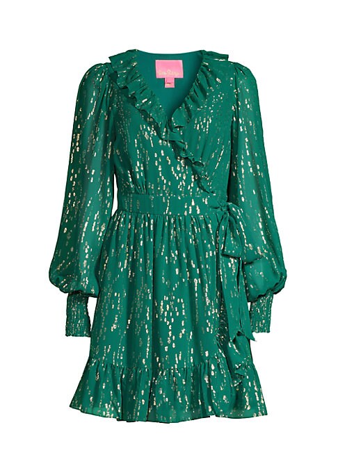 Metallic Ruffle Wrap Dress