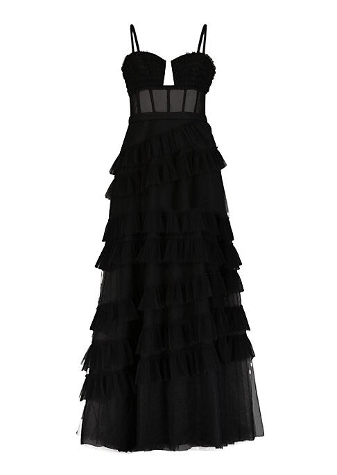 Ruffled Tulle Evening Dress