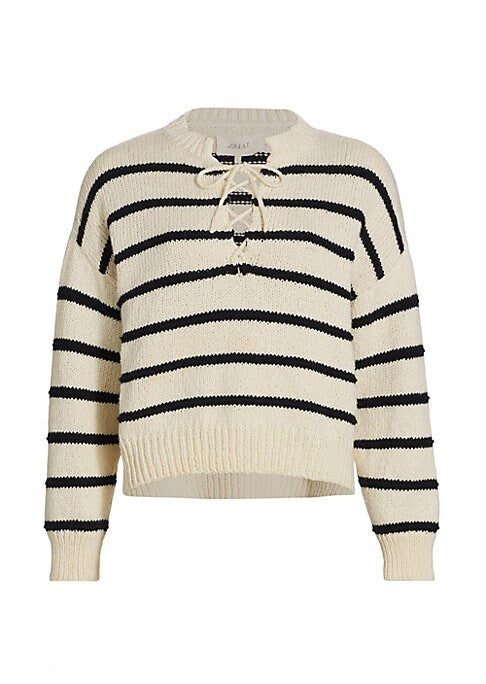 Lace-Up Cozy Striped Sweater