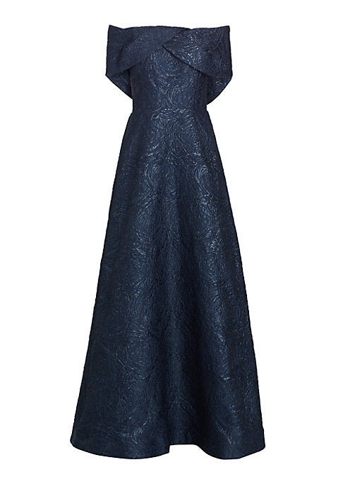 Floral Metallic A-Line Gown