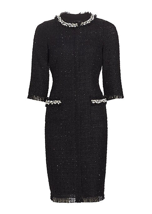 Pearl-Trimmed Tweed Dress