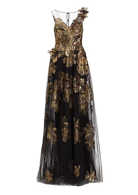 Sequined Floral Fit-and-Flare Dress