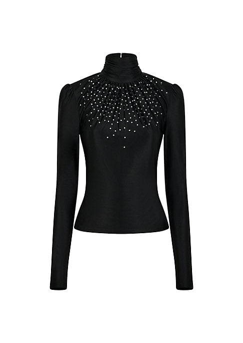 Pearl-Accent Satin Top