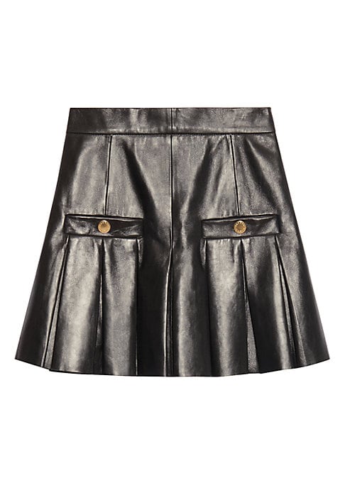 Metallic Button Leather Skirt