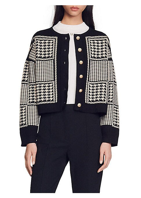 Chic Houndstooth Knit Cardigan