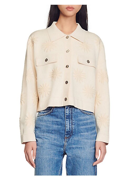 Embroidered Floral Knit Coat