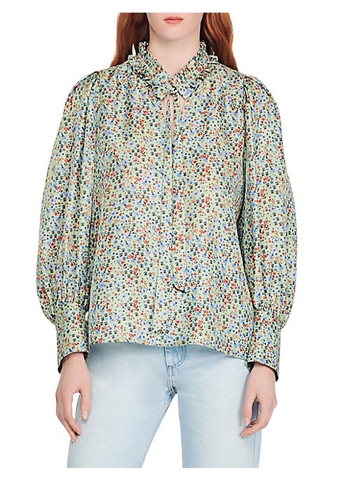 Silk Blossom Tie Blouse