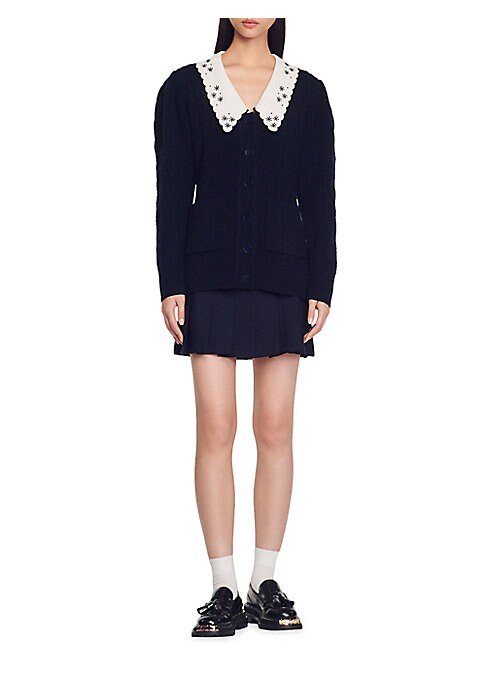 Embroidered Scallop Cardigan