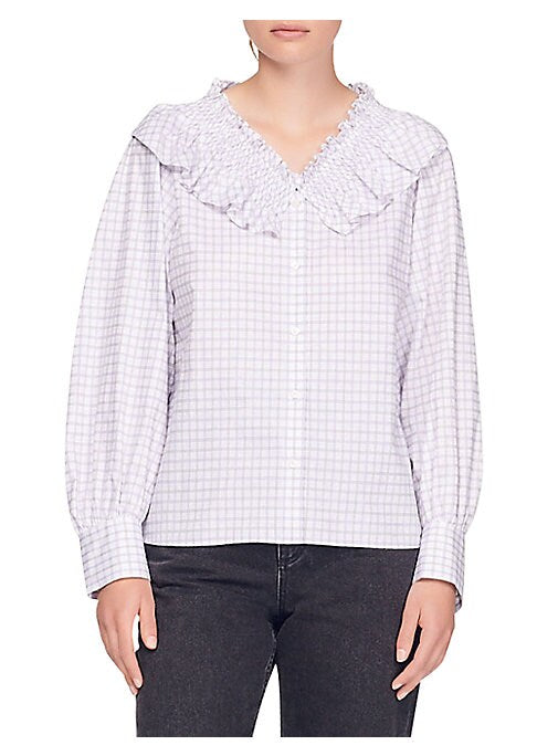 Balloon Sleeve Check Blouse