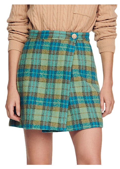 Checked Wrap Mini Skirt