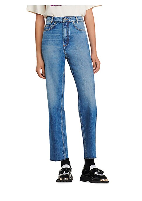 High-Rise Raw Hem Jeans