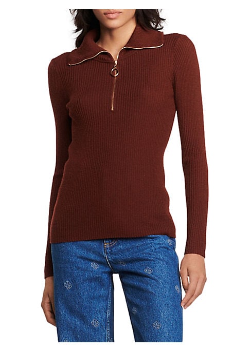 Ribbed Zip Knit Sweater