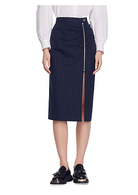 Striped Zip Midi Skirt