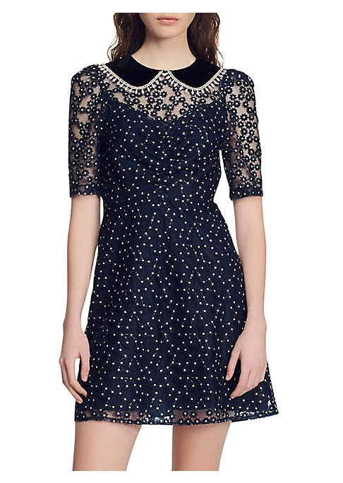 Floral Velvet Collared Dress