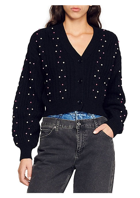 Beaded Wool Crop Cardigan