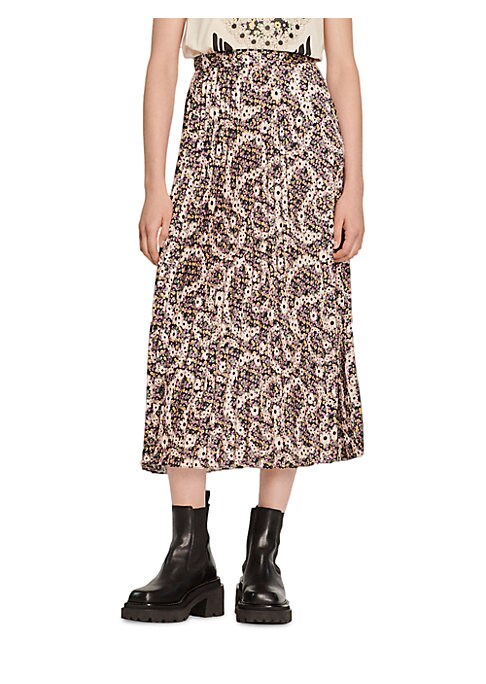 Paisley Pleat Midi Skirt