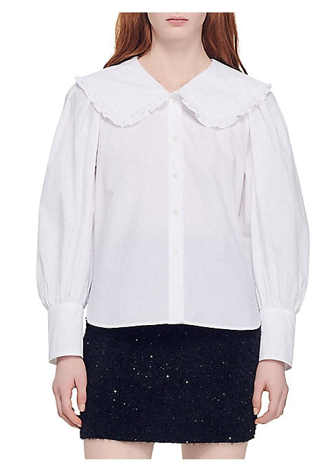 Ruffled Collar Cotton Top