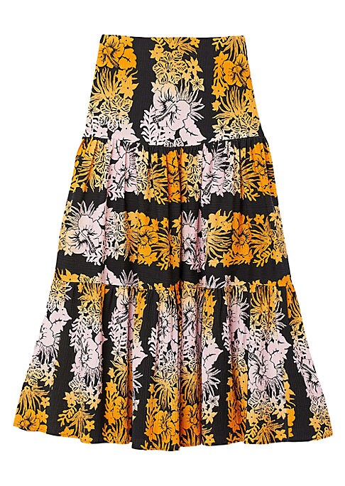 Printed Ruffle Maxi Skirt