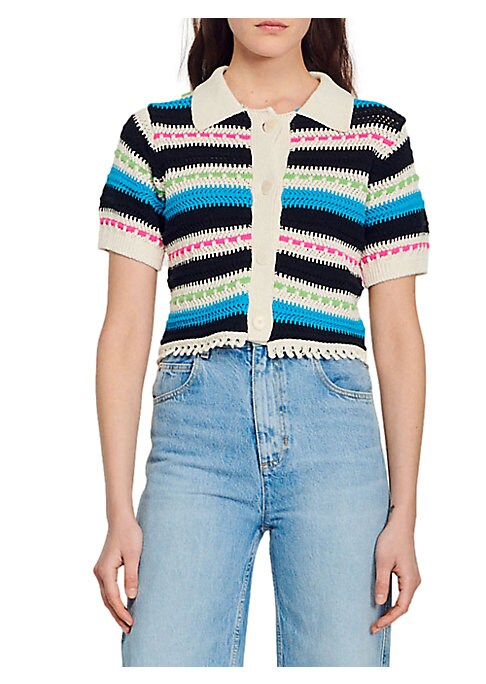 Striped Crochet Crop Cardi