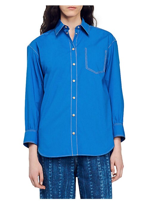 Stitch-Detail Loose Poplin Shirt