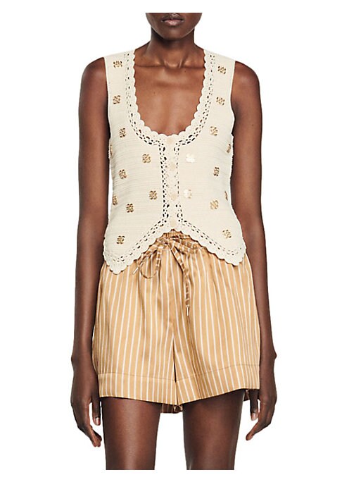 Sequined Crochet Vest
