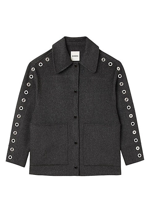 Eyelet-Embellished Wool Coat