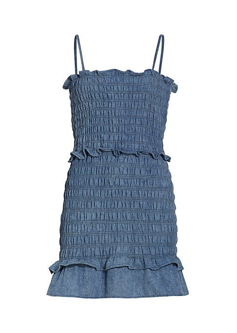 Smocked Denim Ruffle Dress